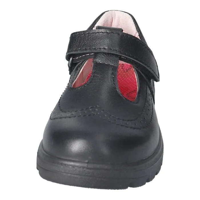 Ricosta: Amanda T-Bar Brogue School Shoes - Black Leather