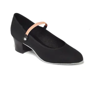 SALE - BLACK CUBAN HEEL CANVAS CHARACTER SHOES - SIZE 4