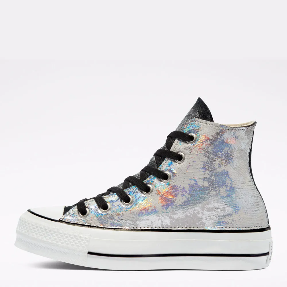 Scarpe Donna CONVERSE Sneakers linea Chuck Taylor All Star Lift LTD in Pelle Metallizzata Argento