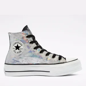 Scarpe Donna CONVERSE Sneakers linea Chuck Taylor All Star Lift LTD in Pelle Metallizzata Argento