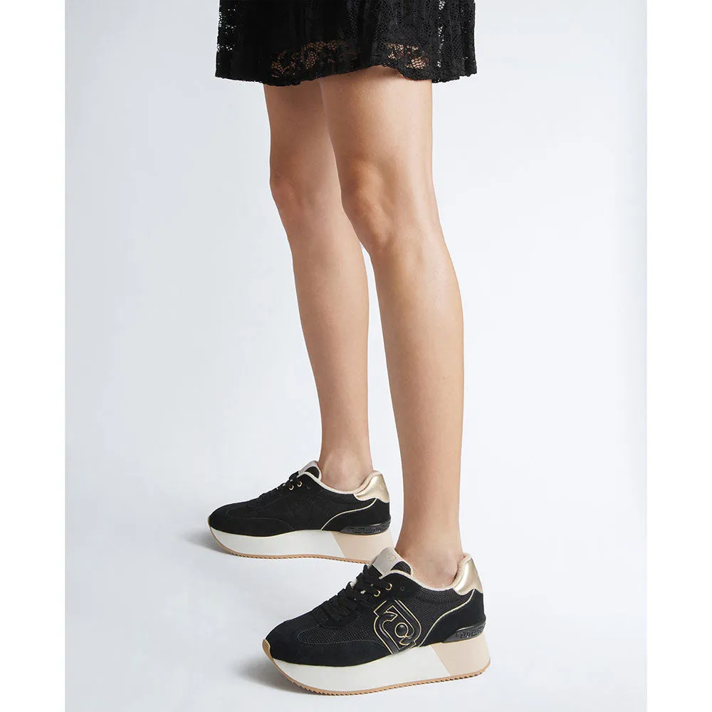 Scarpe Donna LIU JO Sneakers Dreamy 02 in Suede e Brighty Mesh Black e Light Gold