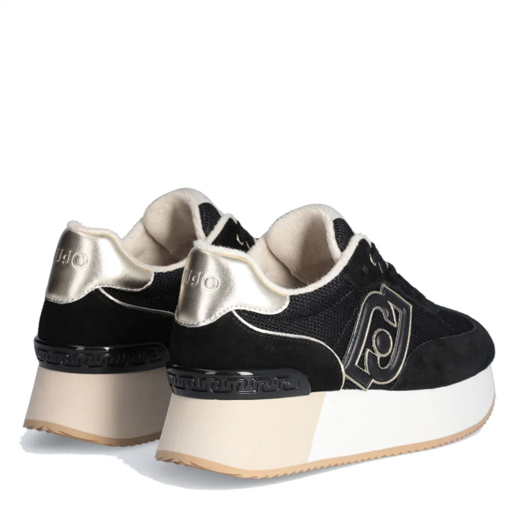 Scarpe Donna LIU JO Sneakers Dreamy 02 in Suede e Brighty Mesh Black e Light Gold