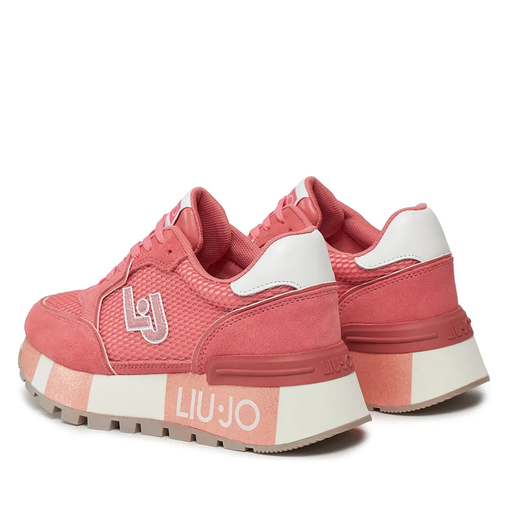 Scarpe Donna LIU JO Sneakers Platform Amazing 25 in Suede e Mesh Rosso Fragola