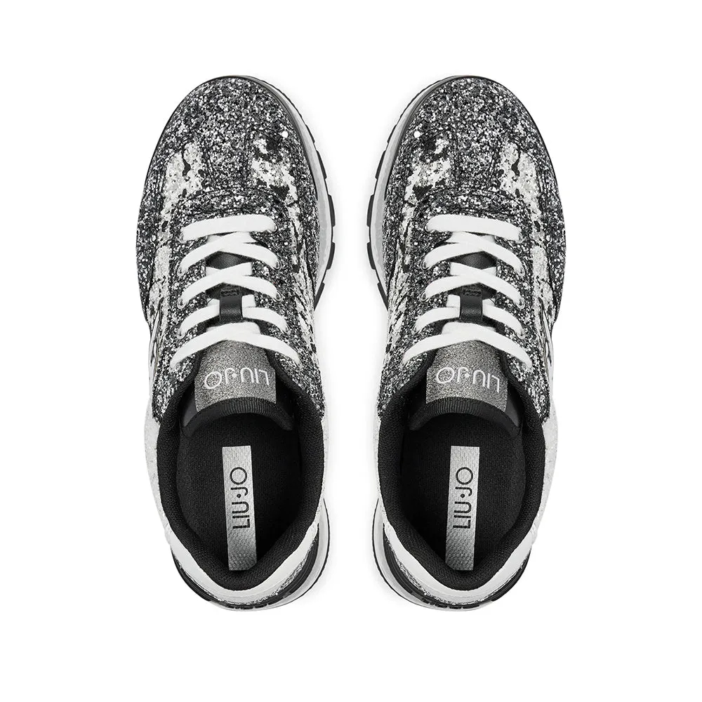 Scarpe Donna LIU JO Sneakers Platform Amazing 26 Full Glitter Multicolor Black Silver e White