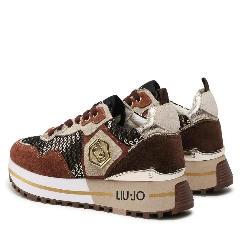 Scarpe Donna LIU JO Sneakers Platform Maxi Wonder 01 in Suede e Paillettes colore Brown