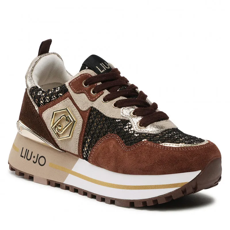 Scarpe Donna LIU JO Sneakers Platform Maxi Wonder 01 in Suede e Paillettes colore Brown