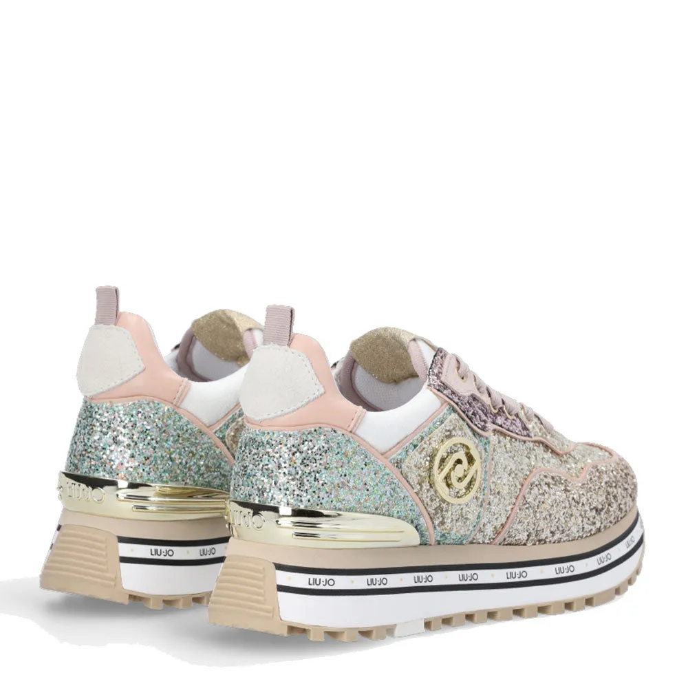 Scarpe Donna LIU JO Sneakers Platform Maxi Wonder 24 Glitter All Over Light Gold