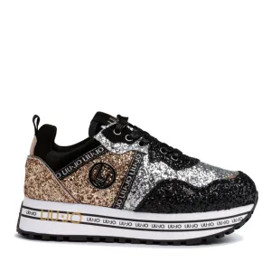 Scarpe Donna LIU JO Sneakers Platform Maxi Wonder 253 con Glitter All Over Nero e Silver