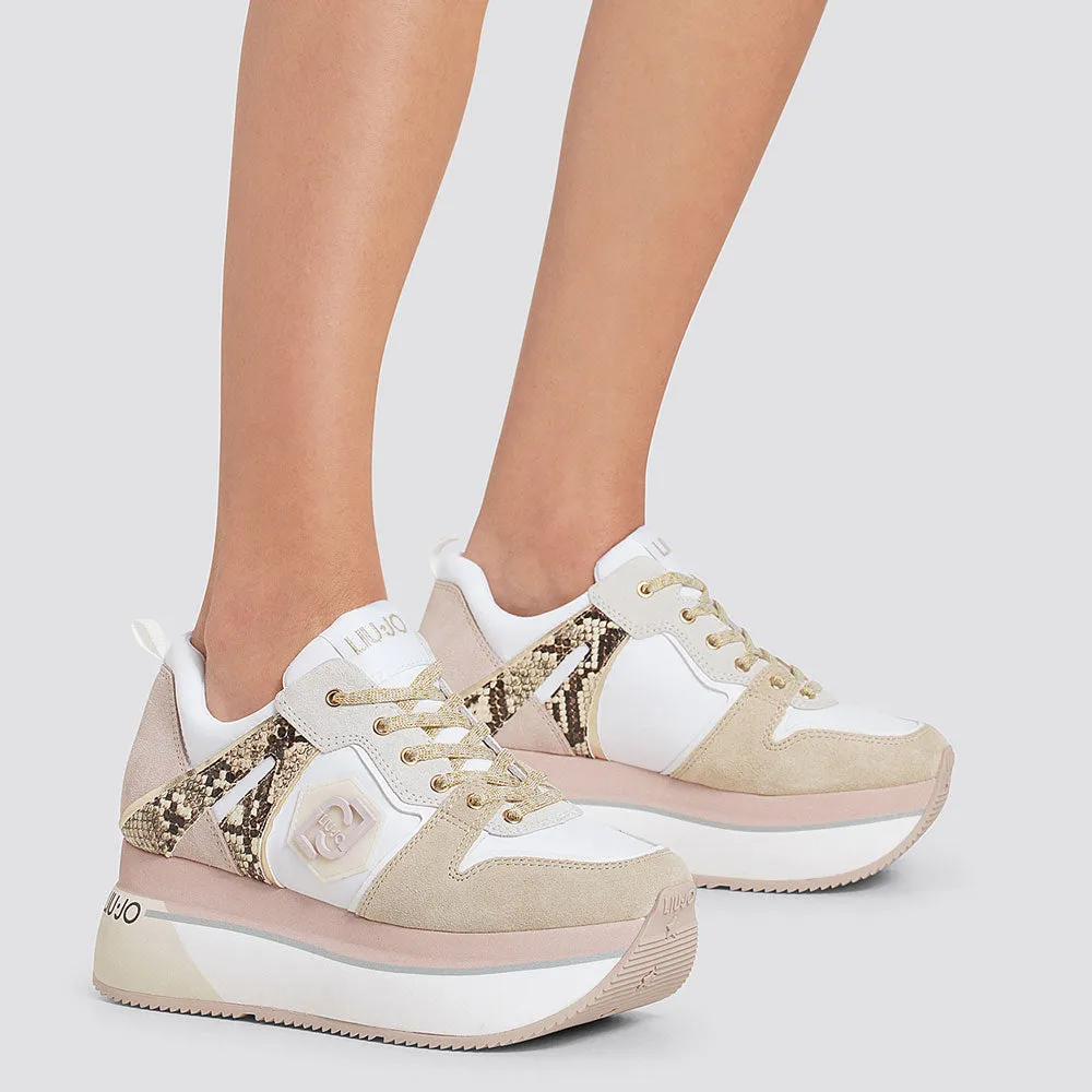 Scarpe Donna LIU JO Sneakers Super Platform in Nylon e Suede stampa Pitone colore Phard e Papyrus