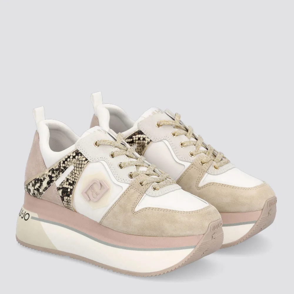 Scarpe Donna LIU JO Sneakers Super Platform in Nylon e Suede stampa Pitone colore Phard e Papyrus