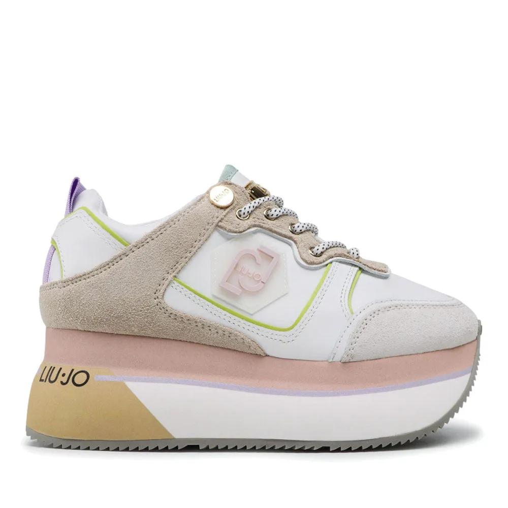 Scarpe Donna LIU JO Sneakers Super Platform in Pelle e Suede colore Bianco