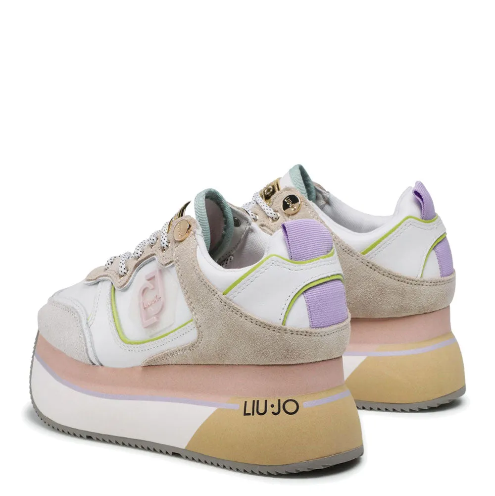 Scarpe Donna LIU JO Sneakers Super Platform in Pelle e Suede colore Bianco