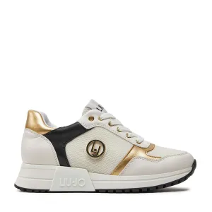 Scarpe LIU JO Kiss 719 Sneakers Running con Inserti Laminati colore Bianco Oro e Nero