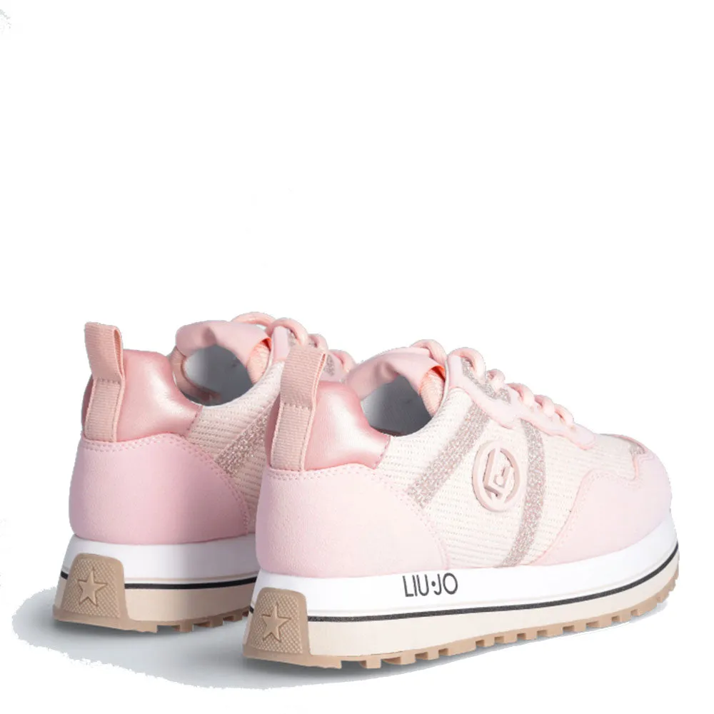 Scarpe LIU JO Sneakers Platform Maxi Wonder 518 in Brighty Mesh e Dettaglio Glitter Rosa Nude