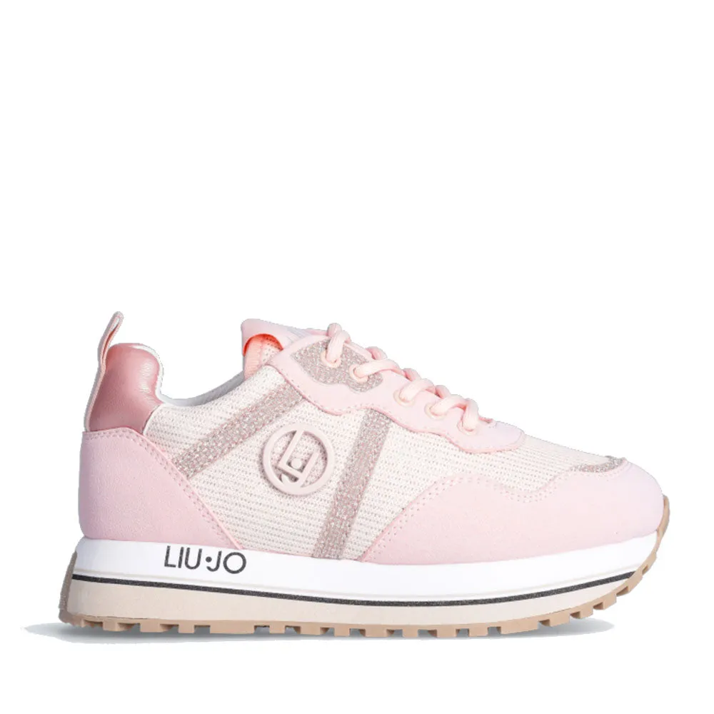 Scarpe LIU JO Sneakers Platform Maxi Wonder 518 in Brighty Mesh e Dettaglio Glitter Rosa Nude