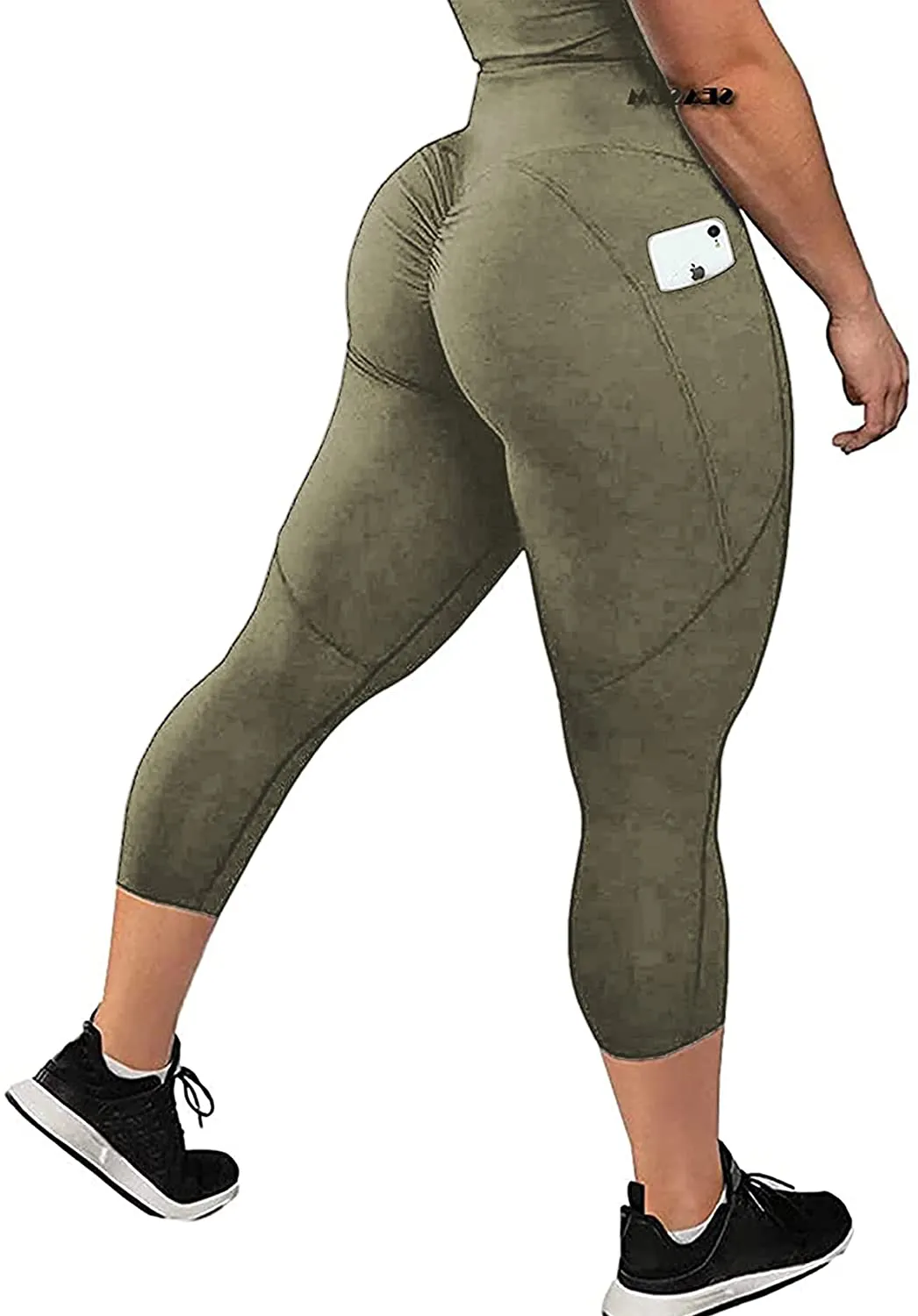 SEASUM Women Scrunch Butt Leggings High Waisted Ruched Yoga Pants Workout Butt Lifting