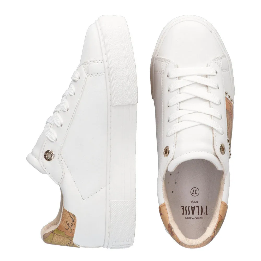 Sneakers Donna 1A Classe Alviero Martini colore Bianco con Fascia Geo Classic e Borchie 10880