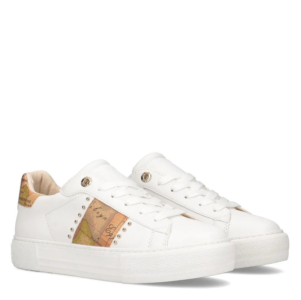 Sneakers Donna 1A Classe Alviero Martini colore Bianco con Fascia Geo Classic e Borchie 10880