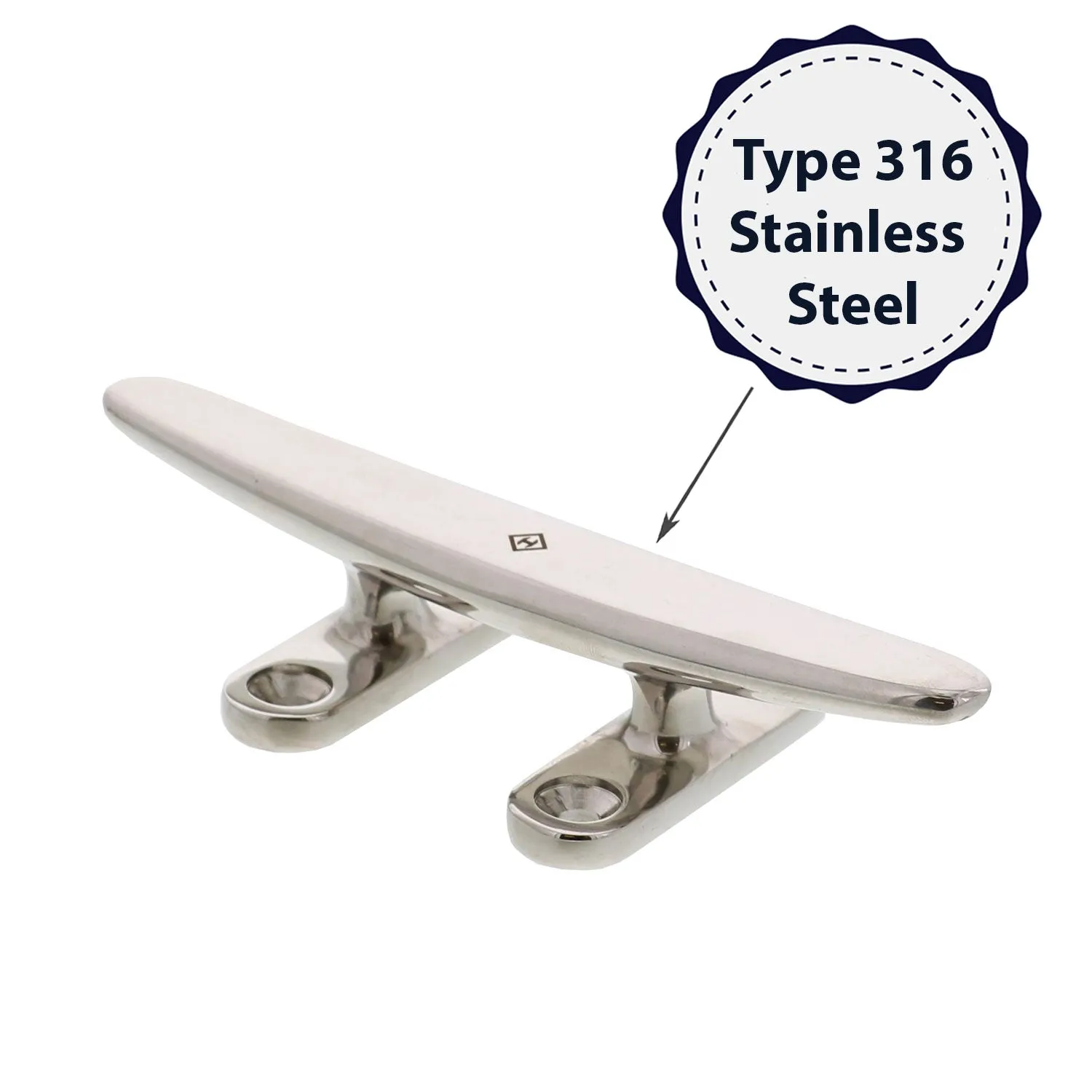 Stainless Low Profile Flat Top Deck Cleats, Bluewater Style