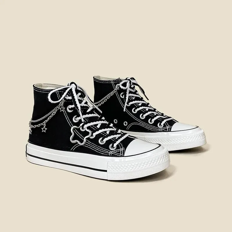 Starry Night Black High Top Canvas Shoes - Unisex