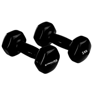 Strauss Premium Vinyl Dumbbells Weight for Men & Women | 2 Kg (Each) | 4 Kg (Pair) | Ideal for Home Workout, Yoga, Pilates, Gym Exercises | Non-Slip, Easy to Hold, Scratch Resistant (Black)