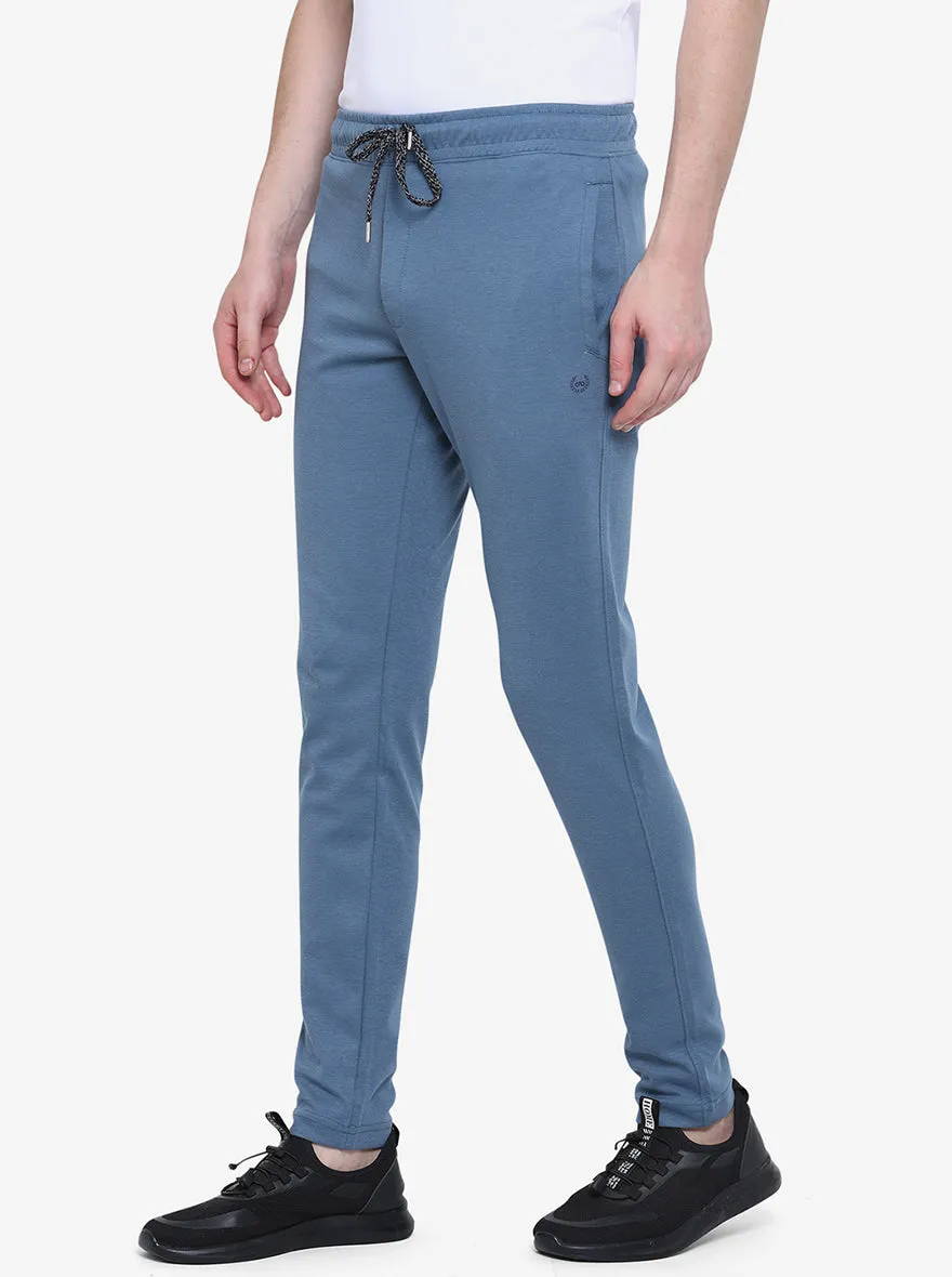 Turquoise Blue Solid Slim Fit Track Pant | JadeBlue