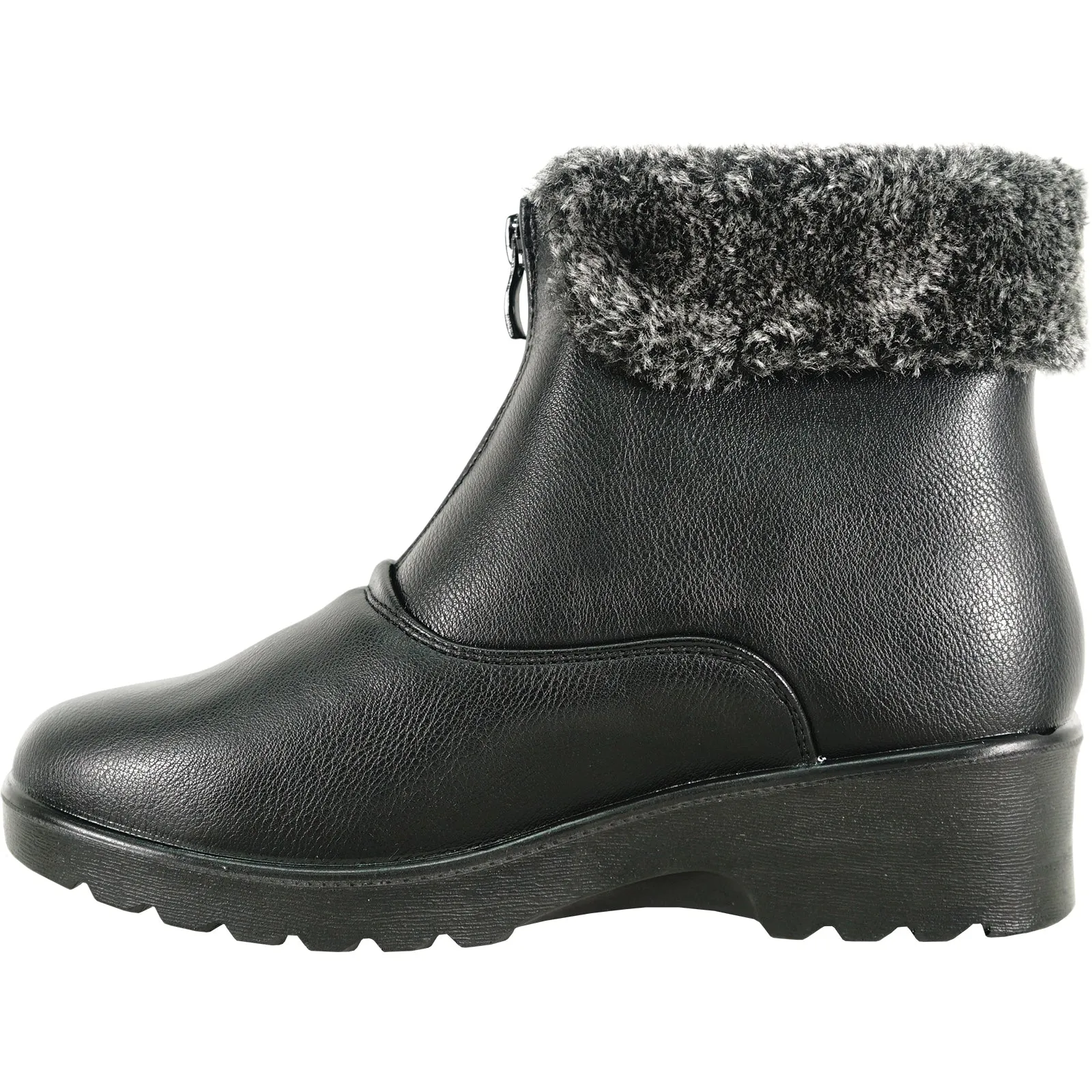 VANGELO Women Winter Fur Boot JL3581 Ankle Casual Boot Black - with Ice Cleat Outsole