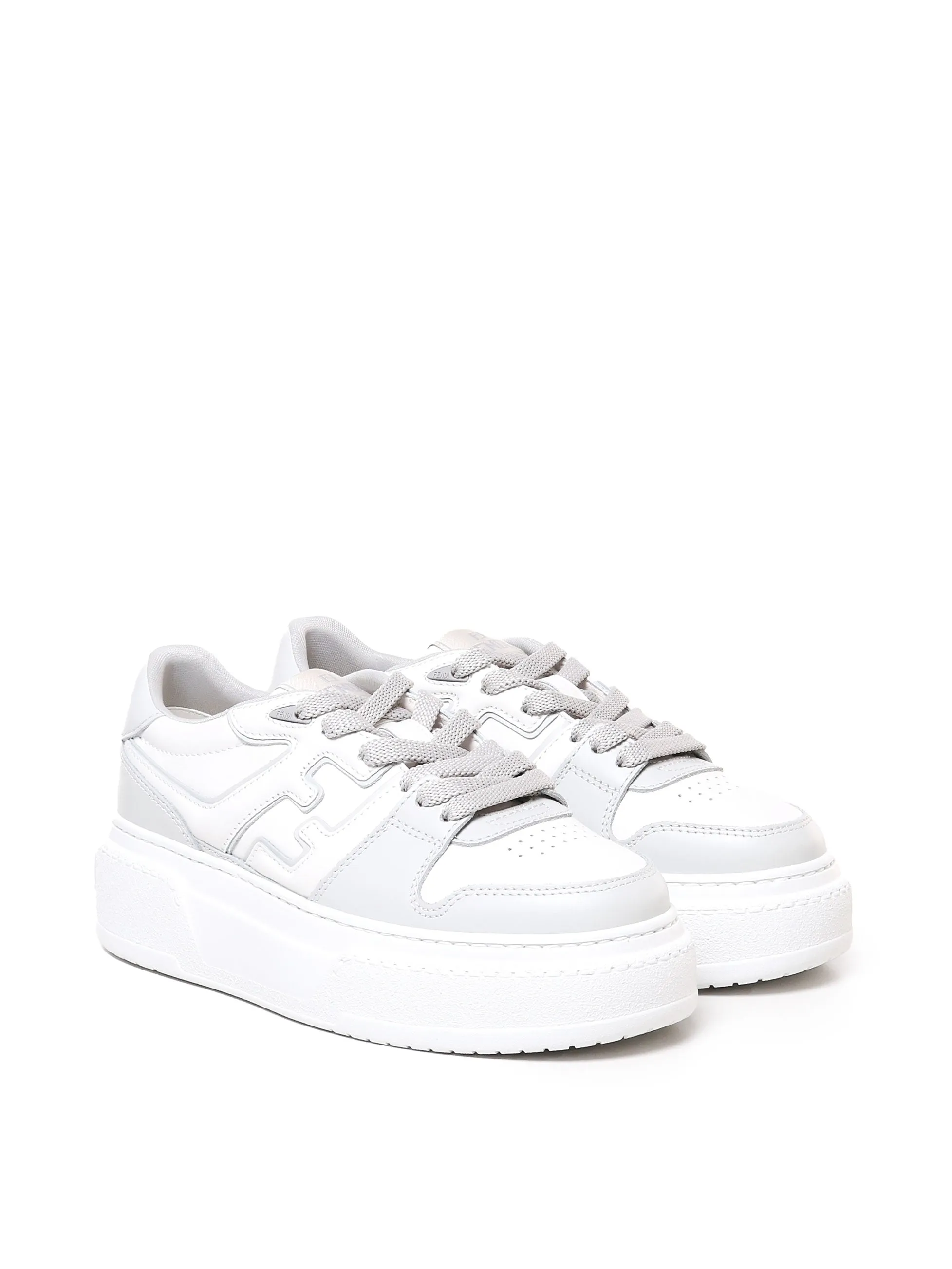 White Lace-Up Sneakers with Platform