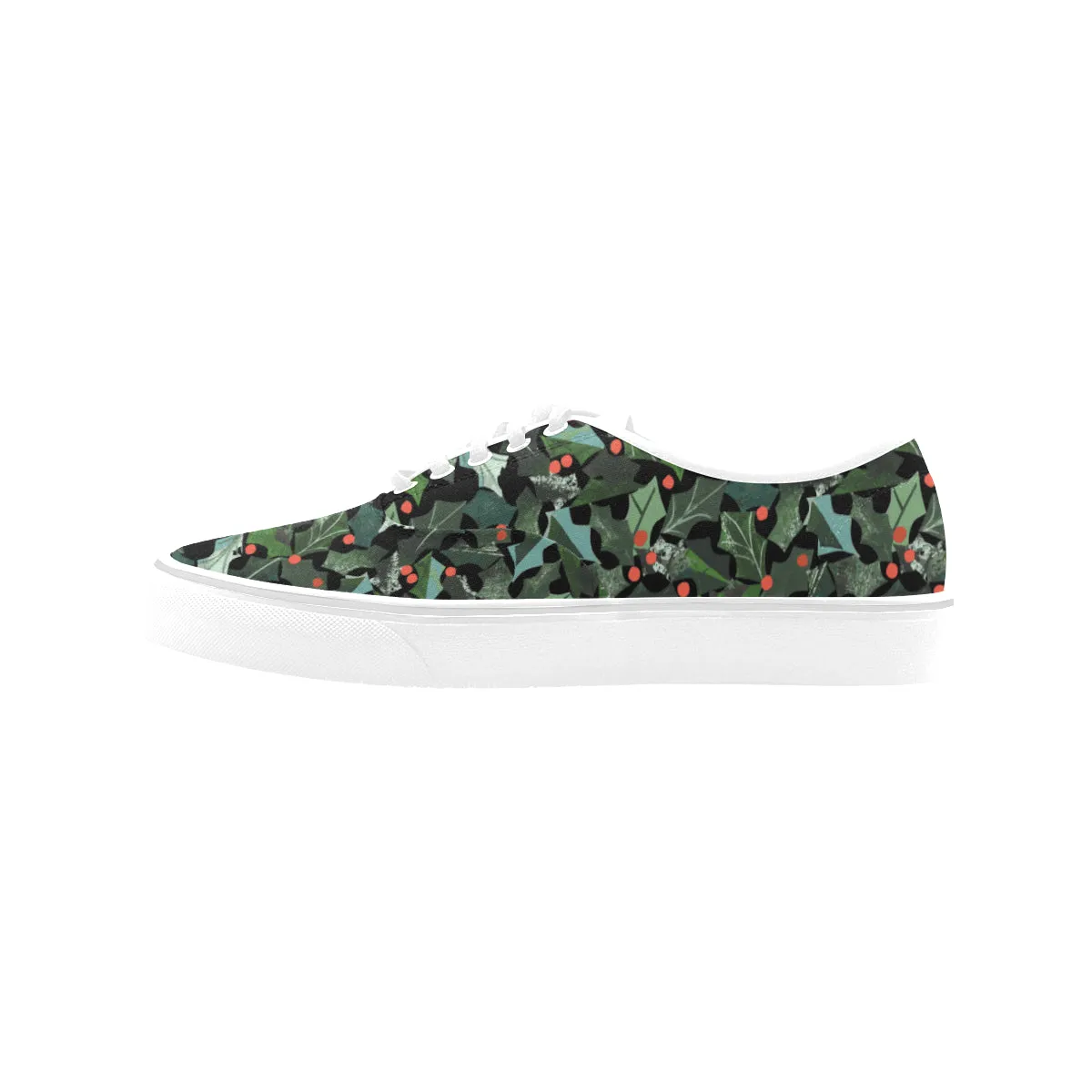 Women's Ivy Plants Christmas Print Canvas Low Top Shoes (White)