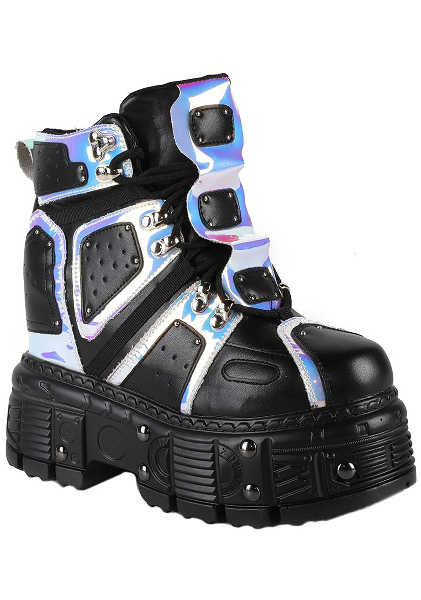 X LASR Exclusive Mangosteen 05 Cyber Space Hologram Black Platform Sneakers