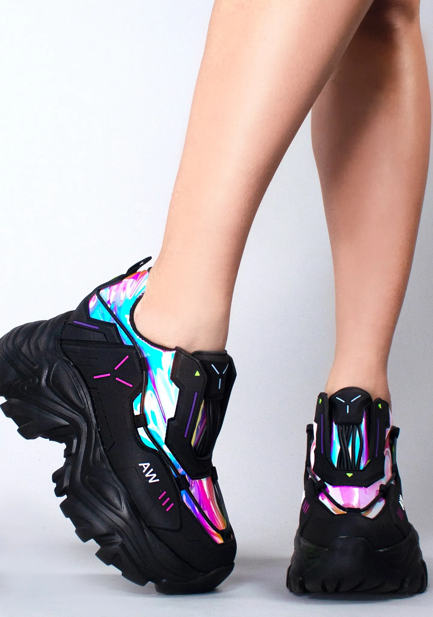 X LASR Exclusive Watermelon 04 Neuromancer Hologram Black Platform Sneakers