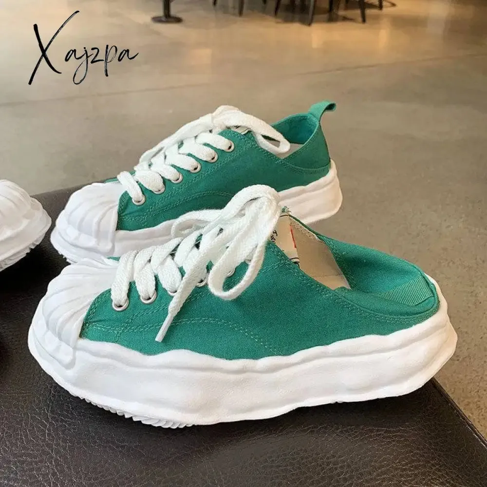 Xajzpa - Women's Canvas Sneakers Dirty Shoes New Student Canvas Thick Dissolving Heels White Shoes Lace Up Sports Shoes for Women