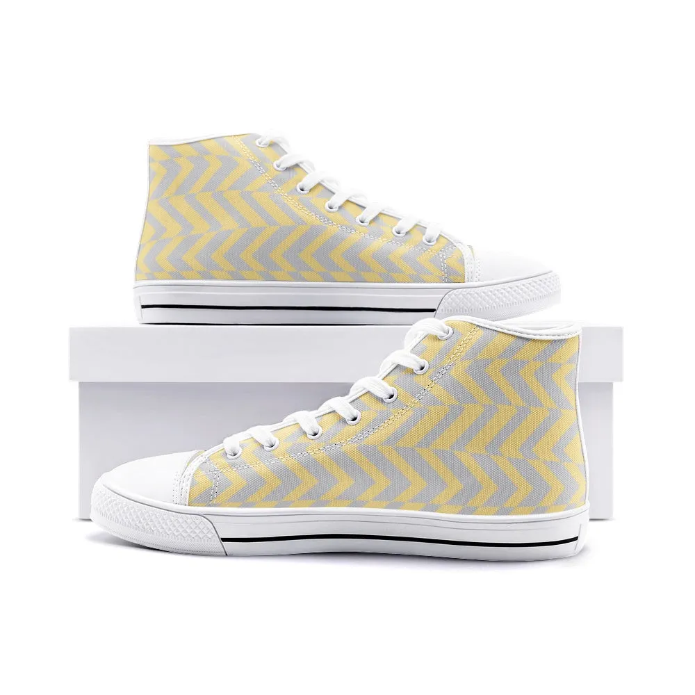 Yellow & Gray Abstract Stripe Unisex High Top Canvas Shoes