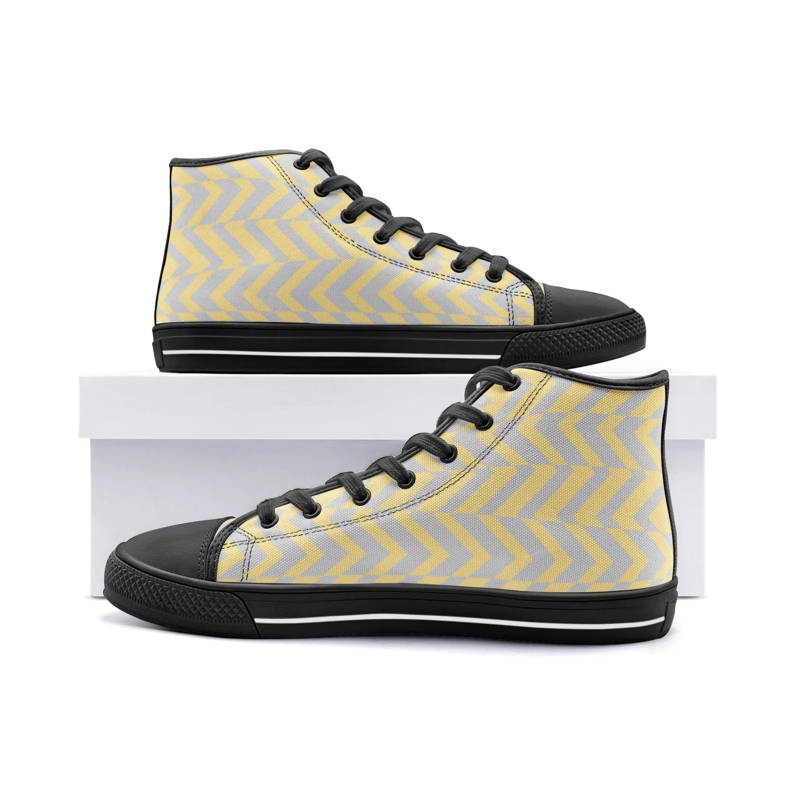 Yellow & Gray Abstract Stripe Unisex High Top Canvas Shoes