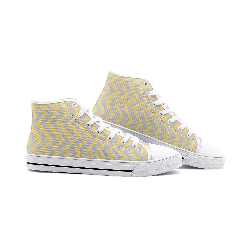 Yellow & Gray Abstract Stripe Unisex High Top Canvas Shoes