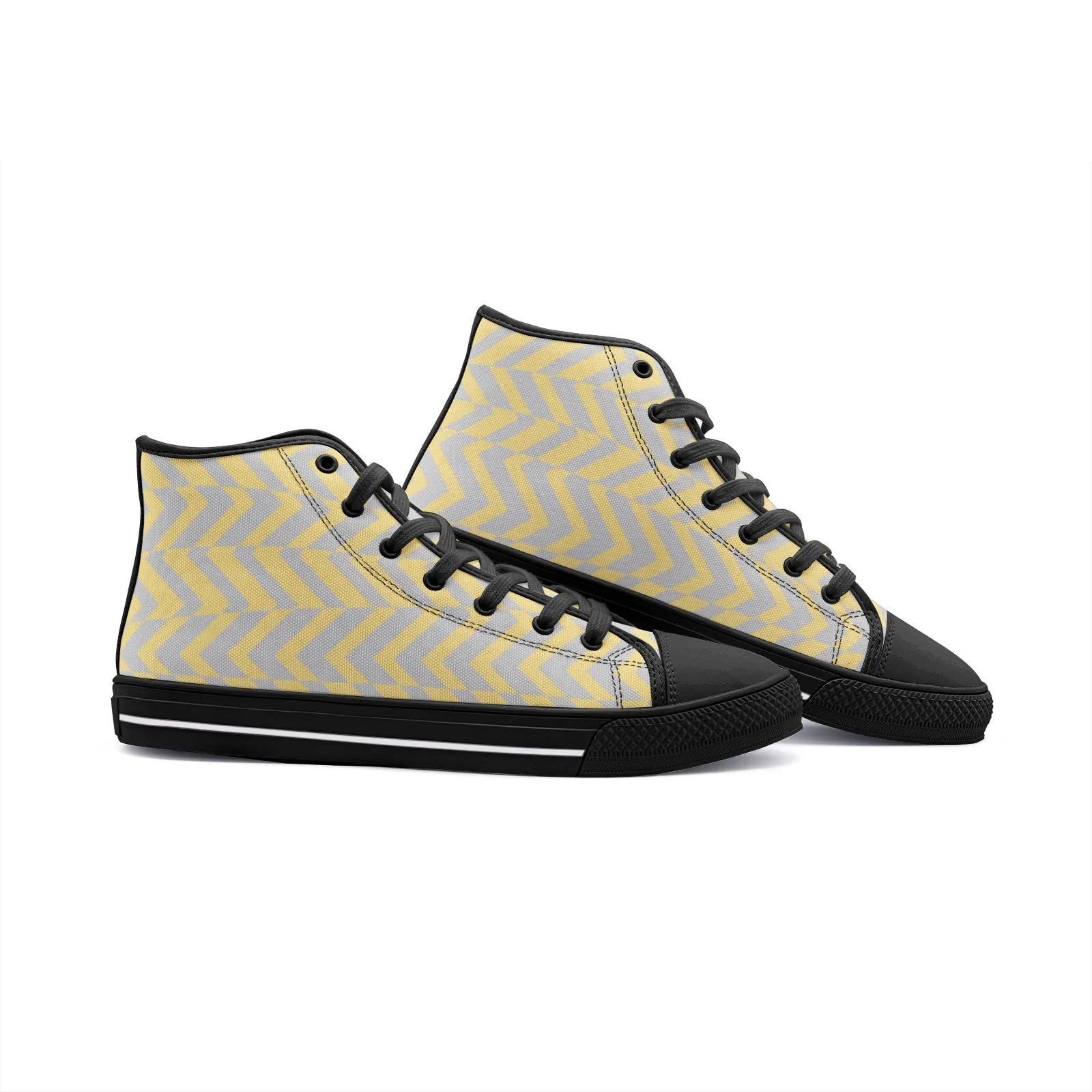 Yellow & Gray Abstract Stripe Unisex High Top Canvas Shoes