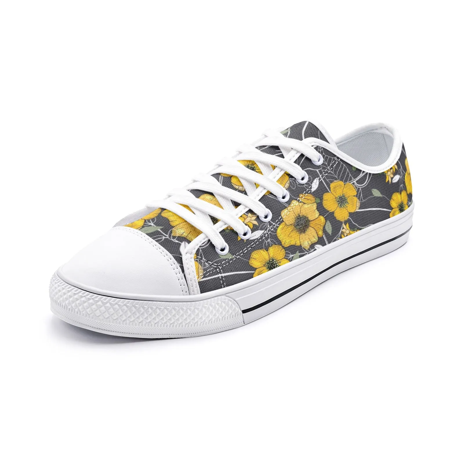 Yellow Floral Unisex Low Top Canvas Shoes