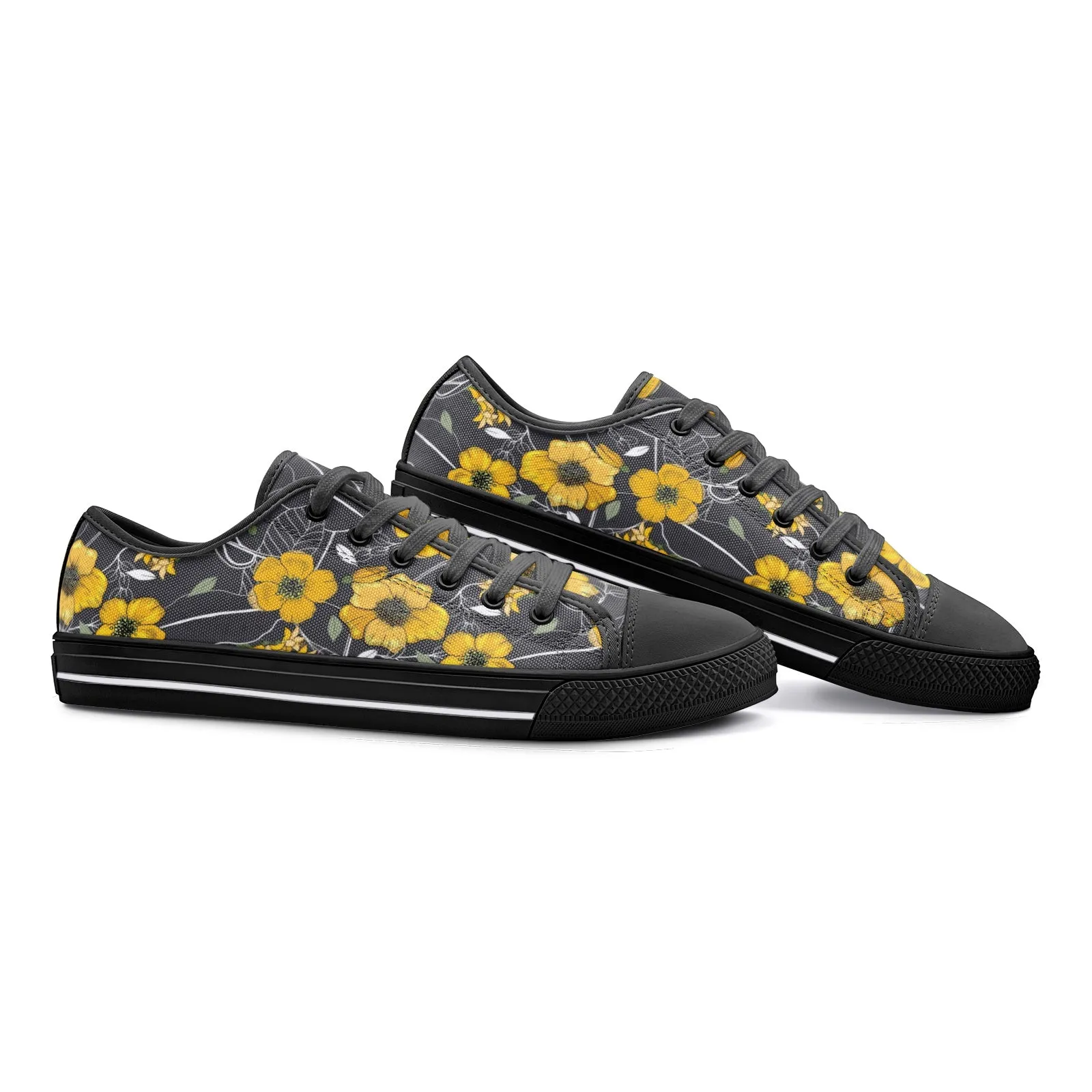 Yellow Floral Unisex Low Top Canvas Shoes